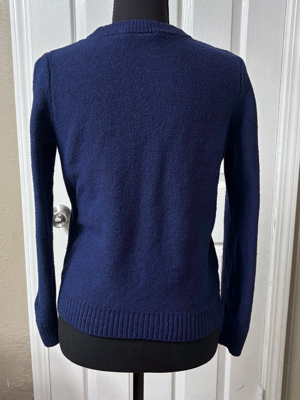 St. John's Bay Navy V-Neck Cable Knit Sweater with Three Buttons - Picture 6 of 7